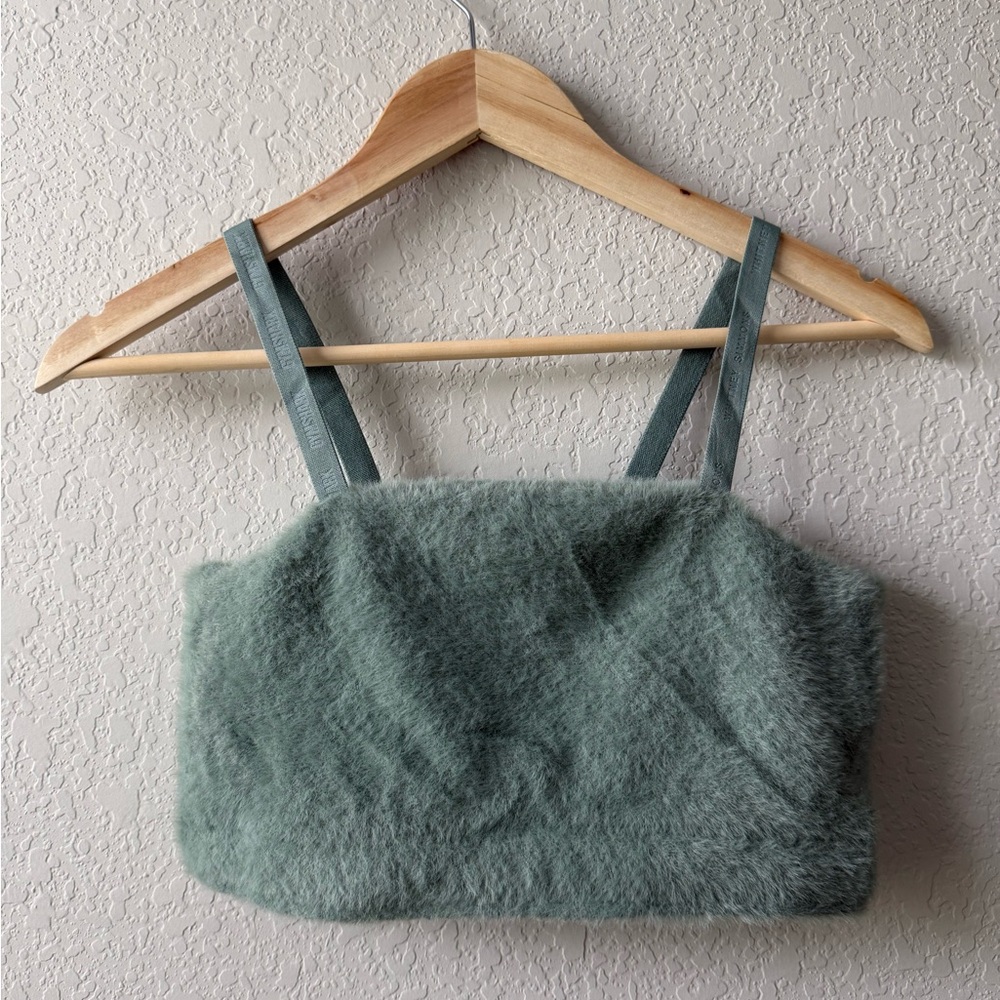 Gymshark‎ Whitney Simmons Eyelash Knit Bandeau Soft Green Fuzzy Top